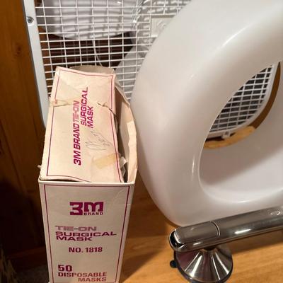 Box fan, toilet riser, grab bar
