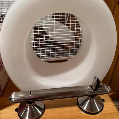 Box fan, toilet riser, grab bar