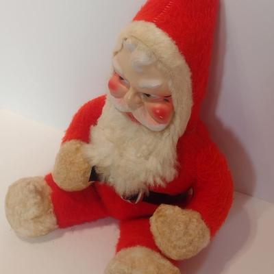 Mid Century Plush Stuffed Santa Claus with Rubber Face