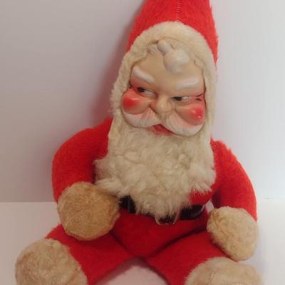 Mid Century Plush Stuffed Santa Claus with Rubber Face