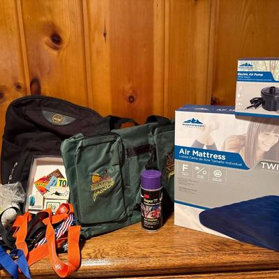 New in box air mattress, and pump, miscellaneous outdoors