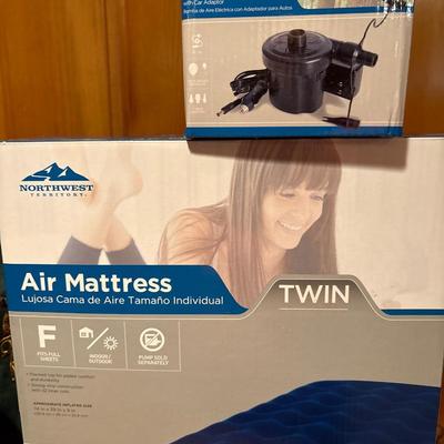 New in box air mattress, and pump, miscellaneous outdoors