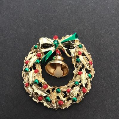 Sale Photo Thumbnail #128: Vintage Christmas lapel pin brooch. Has some wear blemishes Please see attached photos.