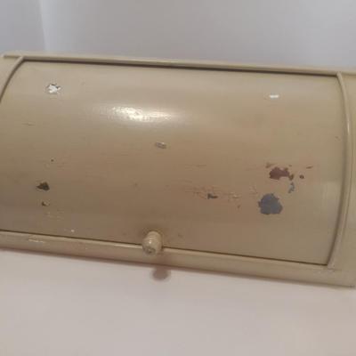 Vintage Metal Roll-Up Bread Box Half Round