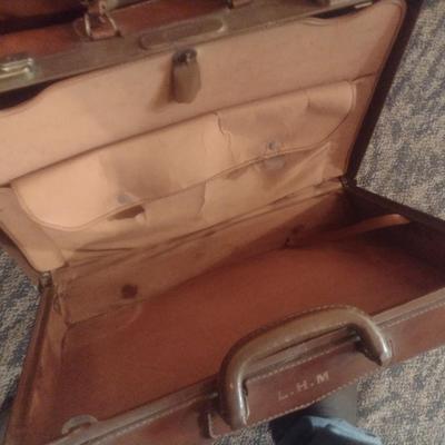 Pair of Vintage Leather Suitcases Travel Luggage
