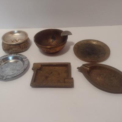 Set of Six Vintage Metal Base Ashtrays Brass, Aluminum, Beanbag Other