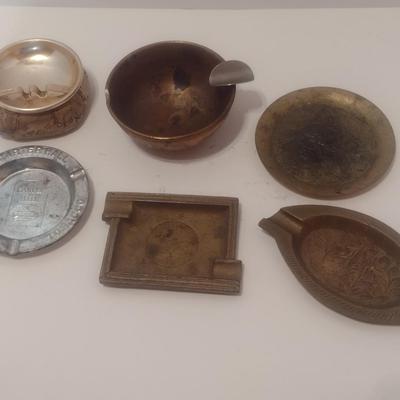 Set of Six Vintage Metal Base Ashtrays Brass, Aluminum, Beanbag Other