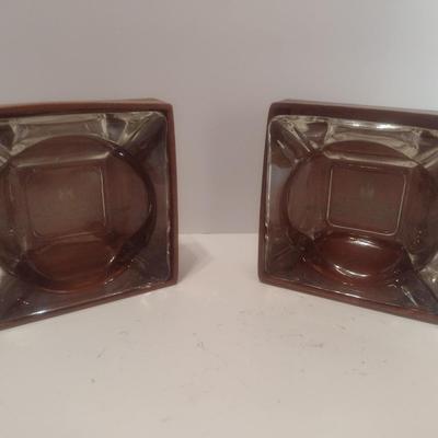 Pair of International Harvester North Caroling Heavy Equipment Glass Ashtrays
