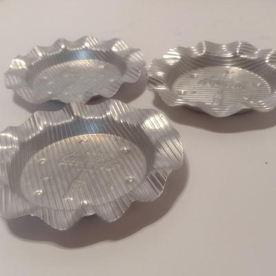 Set of Three Mid-Century Hammered Aluminum Coca-Cola Ashtrays