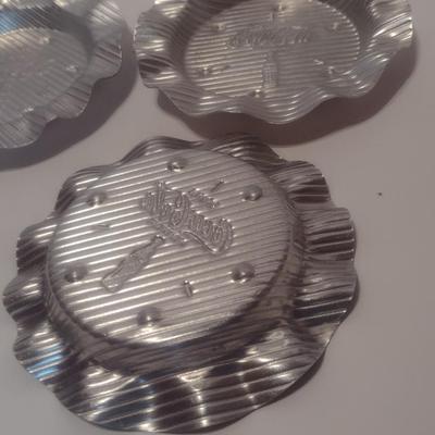 Set of Three Mid-Century Hammered Aluminum Coca-Cola Ashtrays