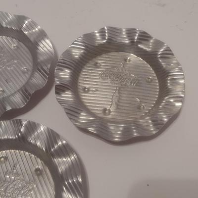 Set of Three Mid-Century Hammered Aluminum Coca-Cola Ashtrays