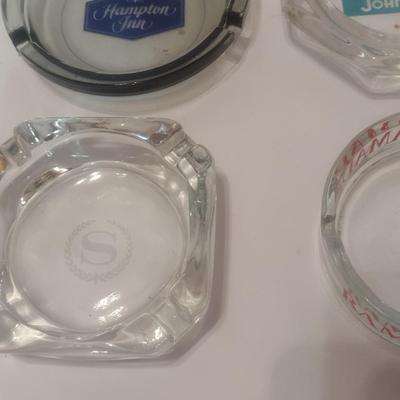 Set of 9 Vintage Hotel Advertising Glass Ashtrays Howard Johnsons, Ramada Inn, Holiday Inn, Travelodge, Others