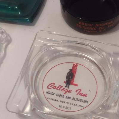 Set of 8 Vintage Advertising Glass, Ceramic, and Metal Ashtrays