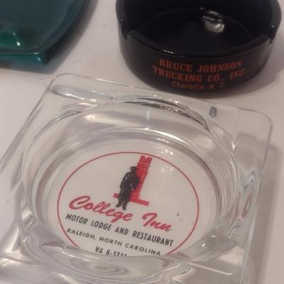 Set of 8 Vintage Advertising Glass, Ceramic, and Metal Ashtrays