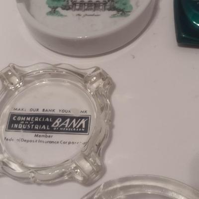 Set of 8 Vintage Advertising Glass, Ceramic, and Metal Ashtrays
