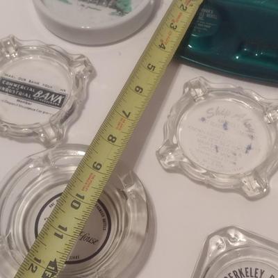 Set of 8 Vintage Advertising Glass, Ceramic, and Metal Ashtrays
