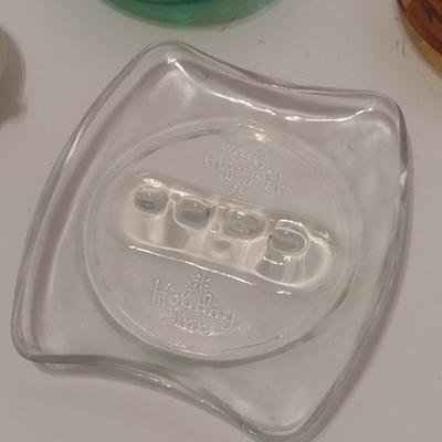Set of 5 Vintage Ashtrays, Glass, Art Glass, Alabaster and Amber Glass