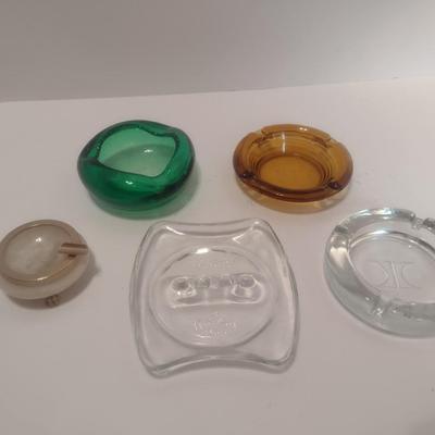 Set of 5 Vintage Ashtrays, Glass, Art Glass, Alabaster and Amber Glass