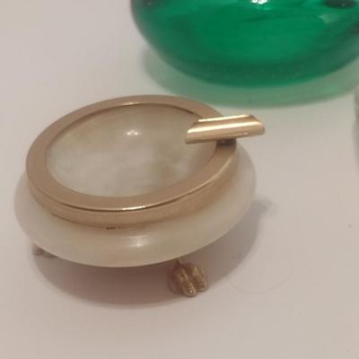Set of 5 Vintage Ashtrays, Glass, Art Glass, Alabaster and Amber Glass