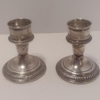Pair of Vintage Weighted Sterling Candlestick Holders