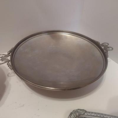 Assortment of Plated Silver and Pewter Serving Pieces