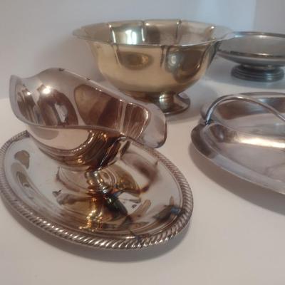 Assortment of Plated Silver and Pewter Serving Pieces