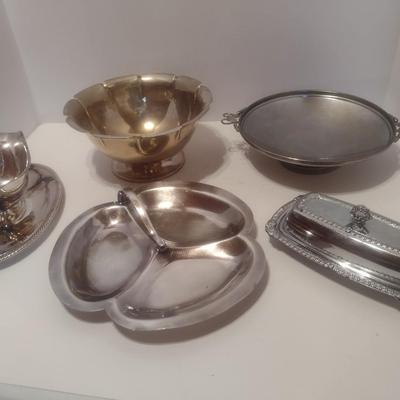 Assortment of Plated Silver and Pewter Serving Pieces