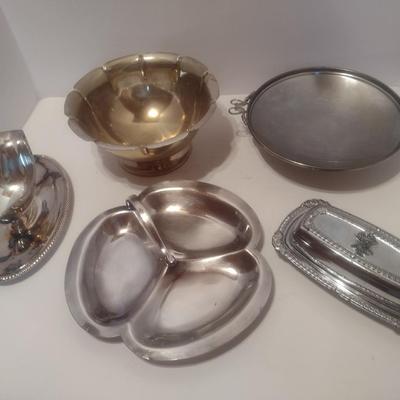 Assortment of Plated Silver and Pewter Serving Pieces