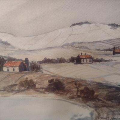 Framed Art Watercolor Country Snowscape by Paul Long