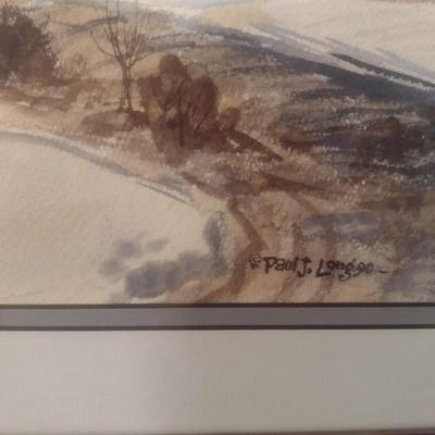 Framed Art Watercolor Country Snowscape by Paul Long