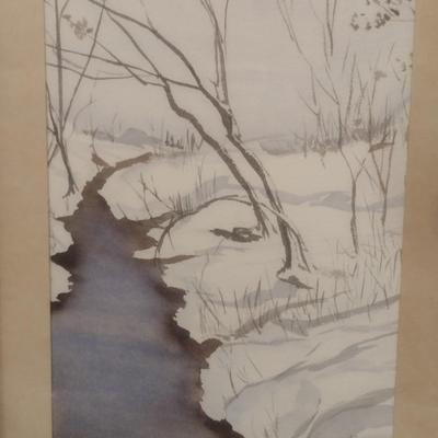Framed Art on Canvas Creek Snowscape by J. Gibson