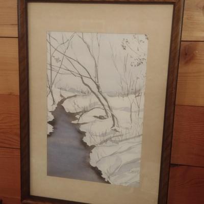 Framed Art on Canvas Creek Snowscape by J. Gibson