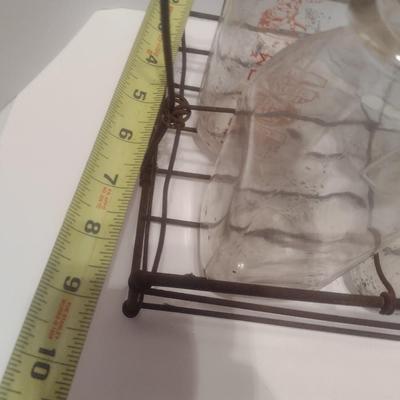 Set of Six Vintage Glass Dairy Milk Bottles and Wire Carry Caddy Includes Burke Farmers Dairy Morganton, NC and Harvey's Dairy...