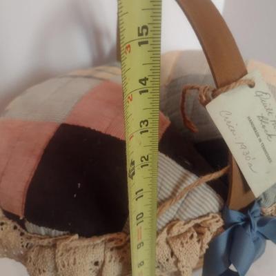 Antique Hand Sewn and Cut Quilt Top Splint Wood Sewing Basket