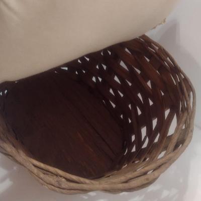 Antique Hand Sewn and Cut Quilt Top Splint Wood Sewing Basket