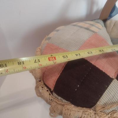 Antique Hand Sewn and Cut Quilt Top Splint Wood Sewing Basket