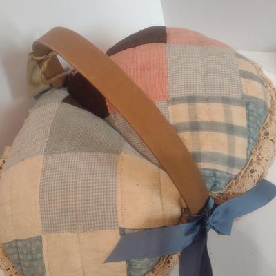 Antique Hand Sewn and Cut Quilt Top Splint Wood Sewing Basket
