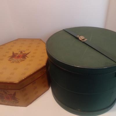 Pair of Vintage Hat Boxes with One Hat as Shown