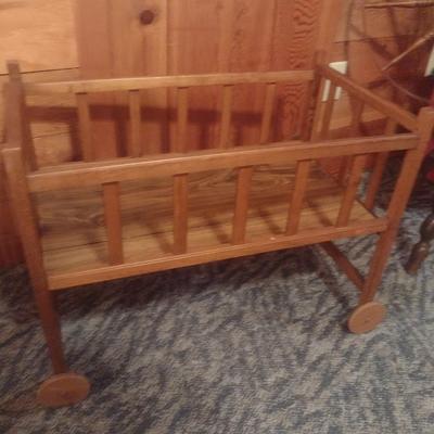 Vintage Wood Framed Large Doll or Teddy Bear Crib