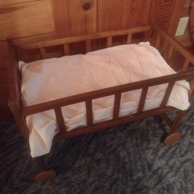 Vintage Wood Framed Large Doll or Teddy Bear Crib