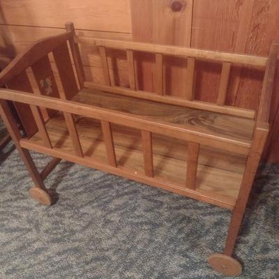 Vintage Wood Framed Large Doll or Teddy Bear Crib