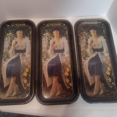 Set of Three Vintage 1973 Coca-Cola Metal Beverage Trays
