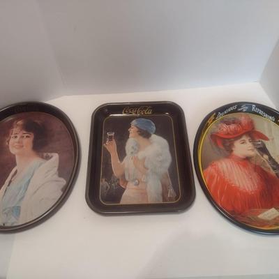 Set of Three Vintage Reproduction Metal Coca-Cola Trays circa 1973 Choice B