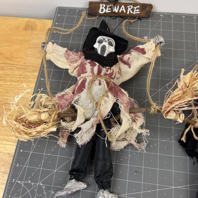 Pair of Skelton Scarecrow on a swing, Smaller