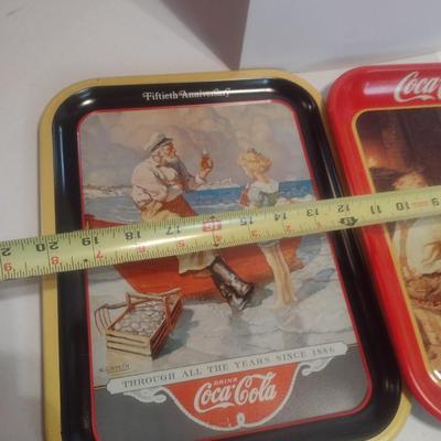Set of Four Vintage Metal Beverage Trays Three Reproduction Coca-Cola Choice D