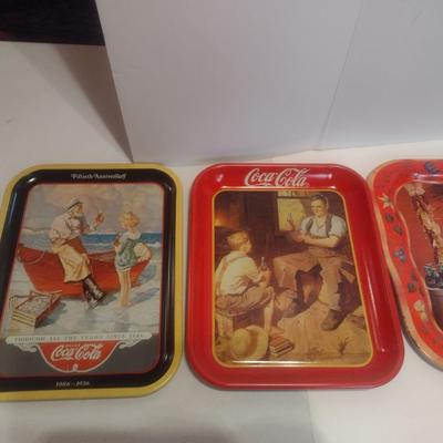 Set of Four Vintage Metal Beverage Trays Three Reproduction Coca-Cola Choice D