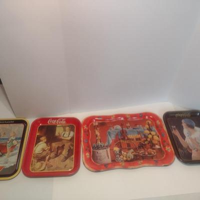 Set of Four Vintage Metal Beverage Trays Three Reproduction Coca-Cola Choice D