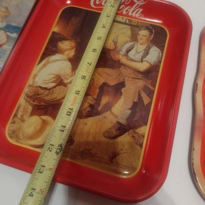 Set of Four Vintage Metal Beverage Trays Three Reproduction Coca-Cola Choice D