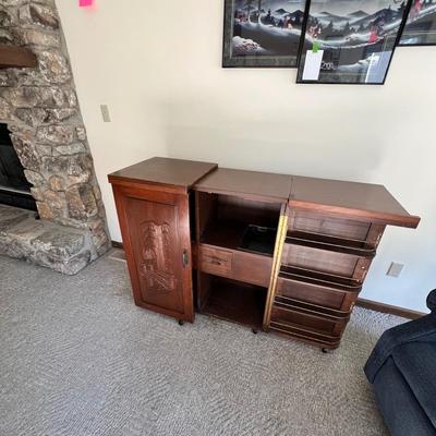 Asian Double Sided Rolling Dry Bar With Carved Design (LR-RG)