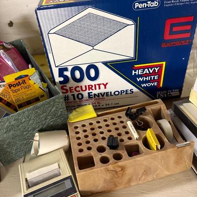 Vintage pencil sharpener, envelopes and miscellaneous office